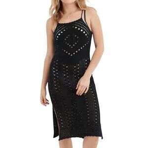 Aerie Black, Crochet, Halter, Midi Dress- L